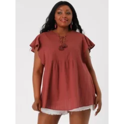 Agnes Orinda Women's Plus Size Flutter Sleeve Drawstring Flowy Summer Split V Neck Tunic Top -Agnes Sales Store GUEST 852f4516 5567 4405 9c19 a9e8e073e33b