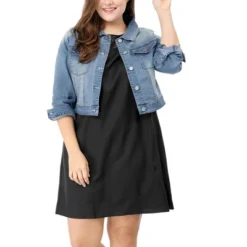 Agnes Orinda Women's Plus Size Cropped Long Sleeve Trendy Fashion Denim Jean Jackets -Agnes Sales Store GUEST 85398622 5660 47ff a67a 3477e5c73dfb