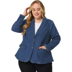Agnes Orinda Women's Plus Size Denim Notched Lapel Color Block Stretch Blazer -Agnes Sales Store GUEST 85c3d8d6 7471 413c 8568 314079ceb955