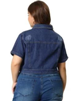 Agnes Orinda Women Plus Size Denim Jacket Crop Fray Roll Short Sleeves Jean Jackets -Agnes Sales Store GUEST 8678c463 8af9 48a7 9472 1607e6177d1f