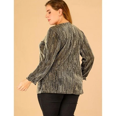 Agnes Orinda Women's Plus Size Glitter Sparkle V Neck Metallic Party Sequin Blouse 4 Agnes Orinda Women's Plus Size Glitter Sparkle V Neck Metallic Party Sequin Blouse - Image 4