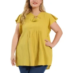 Agnes Orinda Women's Plus Size Flutter Sleeve Drawstring Flowy Summer Split V Neck Tunic Top -Agnes Sales Store GUEST 86f60cb9 833b 4e9f 84fe cbef20484aa9