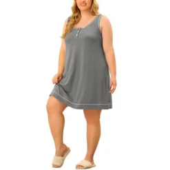Agnes Orinda Women's Plus Size Faux Placket Sleeveless Round Neck Piping Nightgown -Agnes Sales Store GUEST 875a749f acb3 47e2 82d1 b69d885b81ca