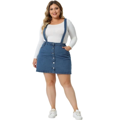 Agnes Orinda Women's Plus Size Suspender Adjustable Strap Cross Back Mini A-Line Denim Skirts 2 Agnes Orinda Women's Plus Size Suspender Adjustable Strap Cross Back Mini A-Line Denim Skirts - Image 2