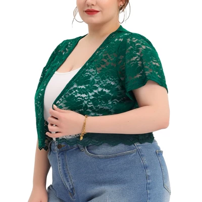 Agnes Orinda Women's Plus Size Lace Allover Spring Off Lightweight Short Sleeve Crop Shrugs 13 Agnes Orinda Women's Plus Size Lace Allover Spring Off Lightweight Short Sleeve Crop Shrugs - Image 13