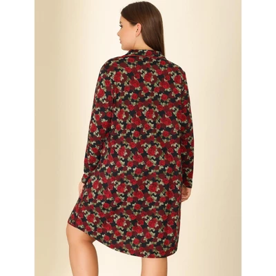 Agnes Orinda Women's Plus Size Floral Notched Lapel Button Up Nightgown 3 Agnes Orinda Women's Plus Size Floral Notched Lapel Button Up Nightgown - Image 3
