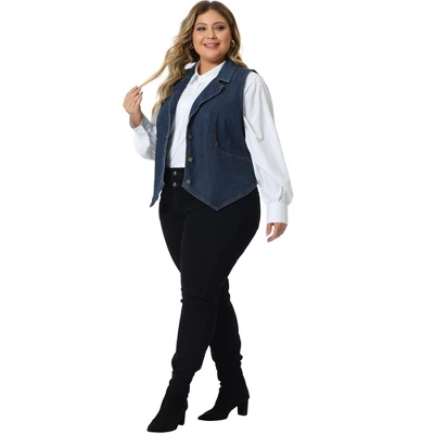 Agnes Orinda Women's Plus Size Sleeveless Lapel Casual Buttons Pockets Denim Vests 2 Agnes Orinda Women's Plus Size Sleeveless Lapel Casual Buttons Pockets Denim Vests - Image 2
