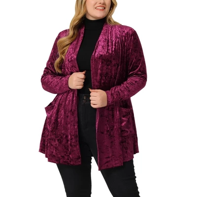Agnes Orinda Plus Size Velvet Cardigans For Women Pocket Party Open Front Shawl 6 Agnes Orinda Plus Size Velvet Cardigans For Women Pocket Party Open Front Shawl - Image 6