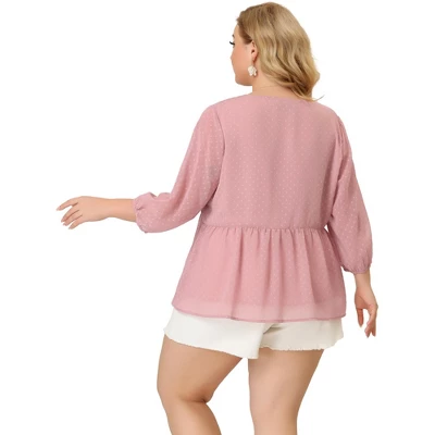 Agnes Orinda Women's Plus Size Chiffon Babydoll Long Sleeve Swiss Dots Blouses 4 Agnes Orinda Women's Plus Size Chiffon Babydoll Long Sleeve Swiss Dots Blouses - Image 4