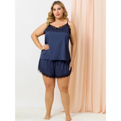Agnes Orinda Women's Plus Size Lace Panel Elastic Waist Camisole Pajama Set 3 Agnes Orinda Women's Plus Size Lace Panel Elastic Waist Camisole Pajama Set - Image 3