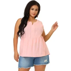 Agnes Orinda Women's Plus Size Blouse Texture Printed Elastic Waist Sleeveless Summer Babydoll Tops -Agnes Sales Store GUEST 89335544 c510 4389 a256 cebc313d8a3e