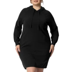 Agnes Orinda Women's Plus Size Fall Rib Knit Pullover Sweater Fashion Long Sleeve Hooded Bodycon Dress