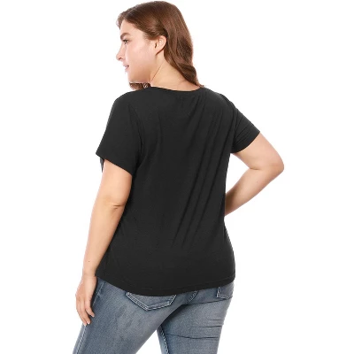 Agnes Orinda Women's Plus Size Lace Insert Short Sleeves Round Neck T-shirts 4 Agnes Orinda Women's Plus Size Lace Insert Short Sleeves Round Neck T-shirts - Image 4
