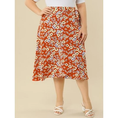 Agnes Orinda Women's Plus Size Boho Wrap Floral Beach Lightweight A Line Skirt 1 Agnes Orinda Women's Plus Size Boho Wrap Floral Beach Lightweight A Line Skirt