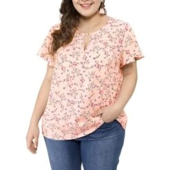 Agnes Orinda Women's Plus Size Keyhole Floral Chiffon Flared Sleeve Summer Trendy Peasant Tops -Agnes Sales Store GUEST 8a294cf3 1873 4b5b 9ce7 897401a91ed3