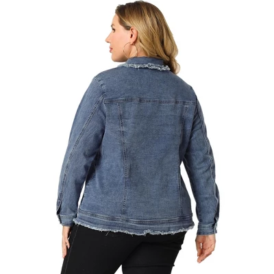 Agnes Orinda Women's Plus Size Denim Chest Pocket Frayed Washed Crop Jean Jackets 4 Agnes Orinda Women's Plus Size Denim Chest Pocket Frayed Washed Crop Jean Jackets - Image 4