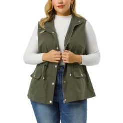 Agnes Orinda Women's Plus Size Utility Vest Cargo Pocket Drawstring Waist Sleeveless Jacket -Agnes Sales Store GUEST 8a9a25ca ae36 4fe9 b354 505fb34d357b
