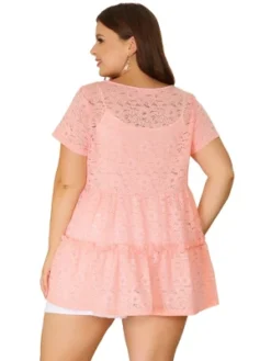 Agnes Orinda Women's Plus Size Blouse Tiered Lace Allover Round Neck Short Sleeve Peplum Blouses -Agnes Sales Store GUEST 8aa0d6ad a819 4169 8eae 6260cc243e0b