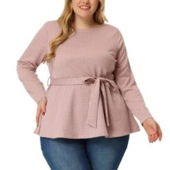 Agnes Orinda Women's Plus Size Houndstooth Formal Outfits Plaid Tie Waist Workear Blouses -Agnes Sales Store GUEST 8aba61a1 7e5c 4366 a886 a050edfca07f