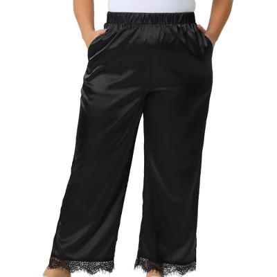 Agnes Orinda Women's Plus Size Satin Lace Trim Elastic Soft Wide Leg Pockets Pajama Pants 1 Agnes Orinda Women's Plus Size Satin Lace Trim Elastic Soft Wide Leg Pockets Pajama Pants