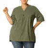 Agnes Orinda Women's Plus Size Casual Solid V Neck 1/2 Sleeve Tunic