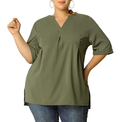 Agnes Orinda Women's Plus Size Casual Solid V Neck 1/2 Sleeve Tunic 1 Agnes Orinda Women's Plus Size Casual Solid V Neck 1/2 Sleeve Tunic