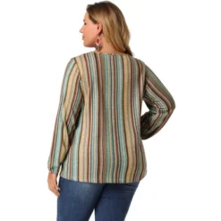 Agnes Orinda Women's Plus Size Colorful Elastic Cuff Long Sleeve Stripe Top -Agnes Sales Store GUEST 8bdf70db 56b0 41e7 80d4 1c45464d6e58