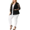 Agnes Orinda Women's Plus Size Work Flat Collar Notch Lapel Lace Front Blazers