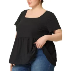 Agnes Orinda Women's Plus Size Ribbed Peplum Babydoll Short Sleeve Summer Blouses -Agnes Sales Store GUEST 8c11dc49 402a 4bf6 97c3 cc3d07ca145d