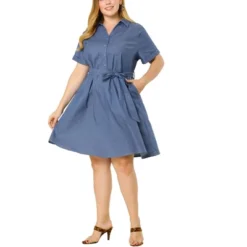 Agnes Orinda Women's Plus Size Buttons Belted Short Sleeves Chambray Shirtdress -Agnes Sales Store GUEST 8c40697c 4e82 4c45 82f7 62dc1fff4240