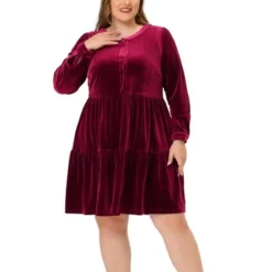 Agnes Orinda Women's Plus Size Velvet Winter Half Placket Pleat Long Sleeve Babydoll Dress -Agnes Sales Store GUEST 8ca581f1 ca66 4dbf a369 f85dcdcaeec1