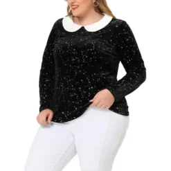Agnes Orinda Women's Plus Size Long Sleeve Peter Pan Collar Stars Vintage Velvet Blouse -Agnes Sales Store GUEST 8cdb1833 65e2 4c17 b49a e7ee132933d0