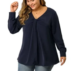 Agnes Orinda Women's Plus Size V Neck Long Sleeve Twist Knot Top -Agnes Sales Store GUEST 8d4d4f62 4502 44c3 8001 857376e3da29