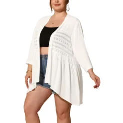 Agnes Orinda Women's Plus Size 3/4 Sleeve Lace Panel High-Low Hem Trendy Beach Cardigans -Agnes Sales Store GUEST 8d621683 7bfb 400a a1f0 c8e434ddd91c