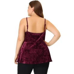 Agnes Orinda Women's Plus Size Velvet Adjustable Strap Peplum Camisole -Agnes Sales Store GUEST 8dd99e2b a3c5 45bd a442 6f17285c86b2