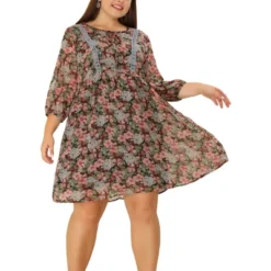 Agnes Orinda Women's Plus Size 3/4 Sleeves Babydoll Floral Flare Reteo Dress -Agnes Sales Store GUEST 8e30bd7c 4a47 4fe6 86a5 de308333c257