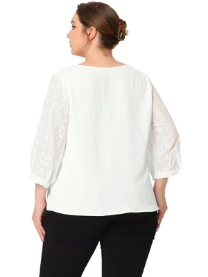 Agnes Orinda Women's Plus Size Spring Elegant Lace Sleeve Button-Down Blouse 3 Agnes Orinda Women's Plus Size Spring Elegant Lace Sleeve Button-Down Blouse - Image 3