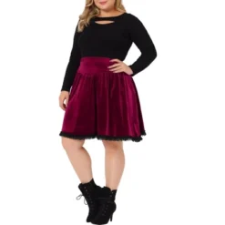 Agnes Orinda Women's Plus Size Velvet Party Lace Above Knee A-Line Skirts