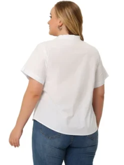 Agnes Orinda Women's Plus Size Flat Collar Twist Hem Chest Pocket Short Sleeve Shirt Top -Agnes Sales Store GUEST 8e67c964 f8a0 4889 9eb8 6c9fc108291b