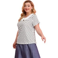 Agnes Orinda Women's Plus Size Short Sleeve Flat Collar Keyhole Front Polka Dots Blouses -Agnes Sales Store GUEST 8e7ae7de 415a 4035 9b42 c1c93f8bb28a