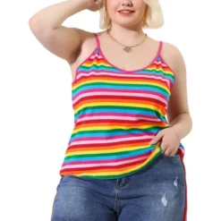 Agnes Orinda Women's Plus Size Stripe Strap Sleeveless Stretch Colorful Camisole -Agnes Sales Store GUEST 8e8a6bb6 038a 4021 abaa a3f3299d41b0