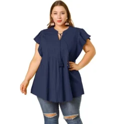 Agnes Orinda Women's Plus Size Flutter Sleeve Drawstring Flowy Summer Split V Neck Tunic Top -Agnes Sales Store GUEST 8ea67866 6d54 48cb a340 c93352427663