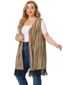 Agnes Orinda Women's Plus Size Sleeveless Striped Boho Cardigans Vest -Agnes Sales Store GUEST 8ee51c2e e464 40ab a63f 8b4c431718f3