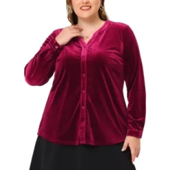 Agnes Orinda Plus Size Shirt For Women Velvet Top Long Sleeve V Neck Button Down Shirts -Agnes Sales Store GUEST 8f4f18d9 2a4d 4cca ad91 f6850d9b6c72