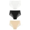 Agnes Orinda Women's 3-Pack Lace Trim Mid-Rise Seamless Brief Stretchy Underwear