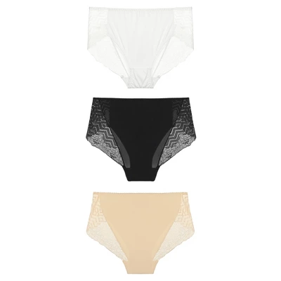 Agnes Orinda Women's 3-Pack Lace Trim Mid-Rise Seamless Brief Stretchy Underwear 1 Agnes Orinda Women's 3-Pack Lace Trim Mid-Rise Seamless Brief Stretchy Underwear