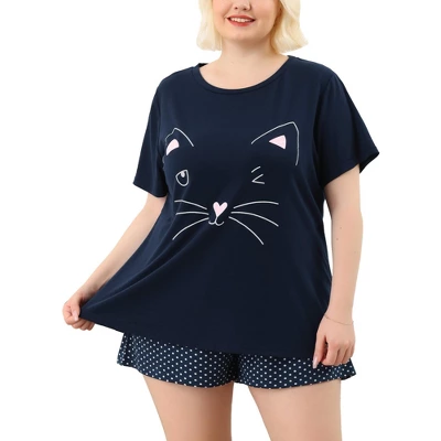 Agnes Orinda Women's Plus Size Comfort Cute Cat Print Short Sleeve Pajama Set 9 Agnes Orinda Women's Plus Size Comfort Cute Cat Print Short Sleeve Pajama Set - Image 9