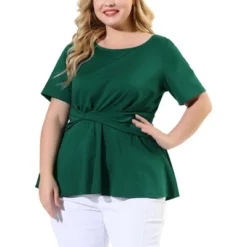 Agnes Orinda Women's Plus Size Twisted Knot Waist Short Sleeves Summer Outfits Peplum Blouses -Agnes Sales Store GUEST 9000a9ea 8aec 4b27 86fb ac58b2b8e882
