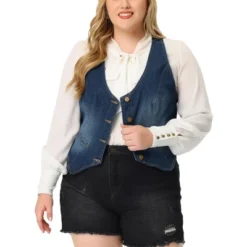 Agnes Orinda Women's Plus Size Sleeveless Button Up Fashion Retro Jean Denim Vest -Agnes Sales Store GUEST 900b9596 36f0 4c7a bd8d 087917852d5a