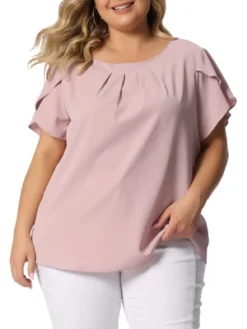 Agnes Orinda Women's Plus Size Elegant Pleated Petal Short Sleeve Vacation Office Work Blouses -Agnes Sales Store GUEST 903eb6f9 76f3 4a21 80b8 a995cf49f05a